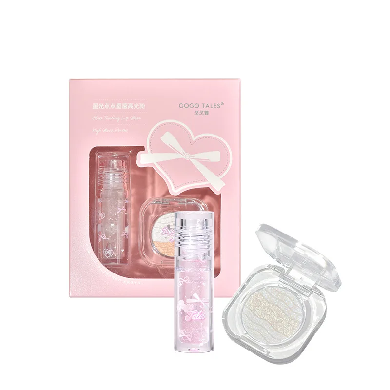 GOGO TALES  Cosmetic Makeup Gift Box Set Lip Glaze Polarized Fine Glitter three-color Highlight Combination 6