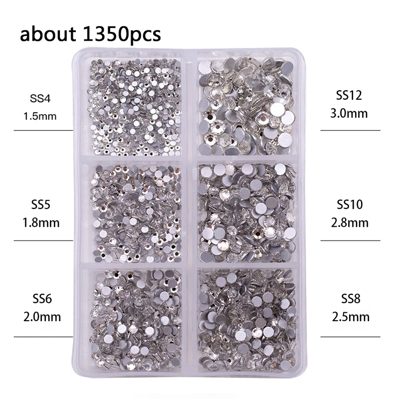 1 Box Multi-size AB Crystal Nail Rhinestones Flat Bottom