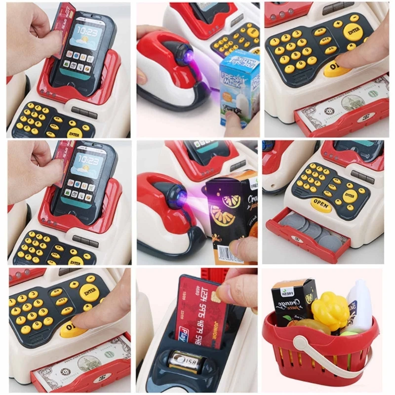 Supermarket Cash Register Toy Kids Checkout Counter Playcashier Register For Kids PlayHouse Toy Credit Card Machine toy 3
