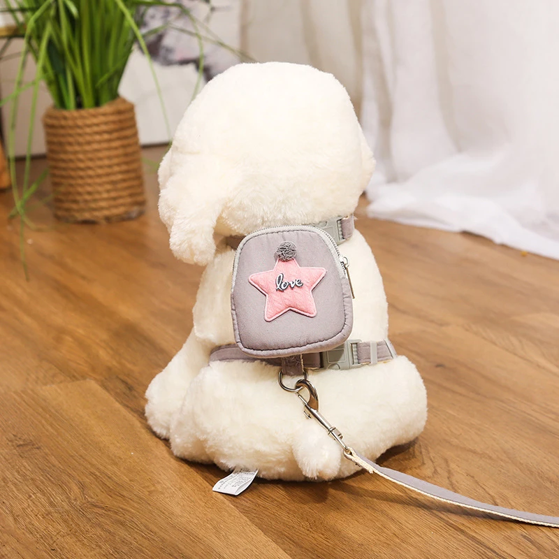 New Dog Backpack With Leash Collar Five-pointed Star Cute Backpack Outdoor Cat And Dog Pet Supplies 1PC