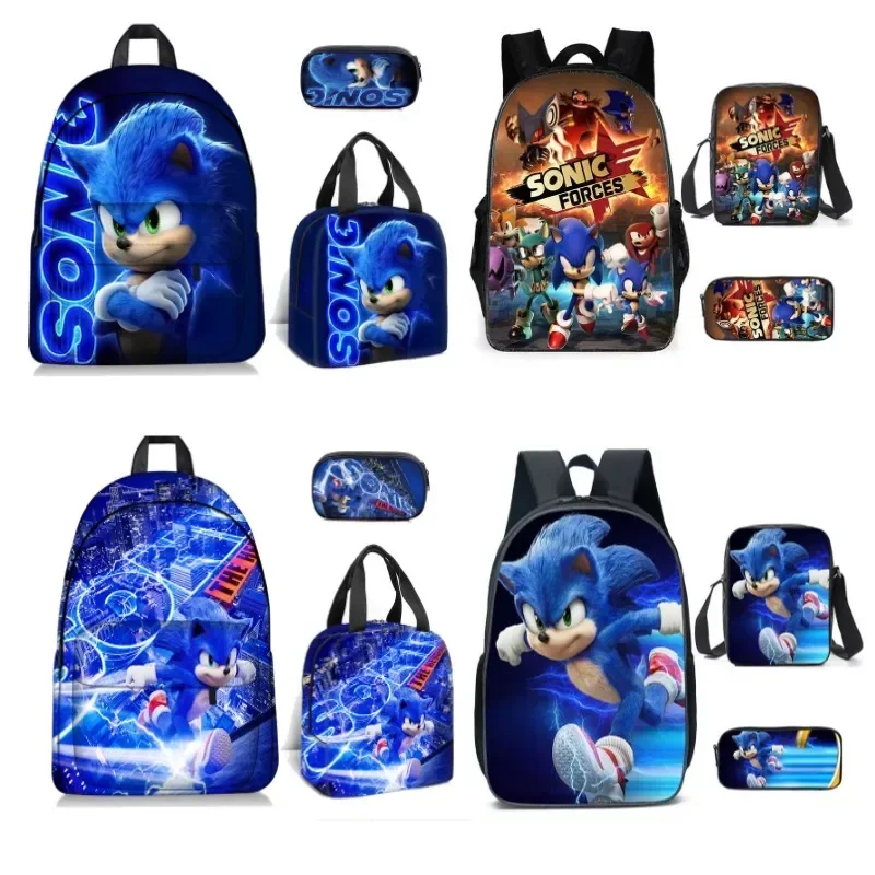 

3PC-SET New Sonic Print Children's Backpack Schoolbag Boys and Girls Backpack Lightening Shoulders Primary and Middle School