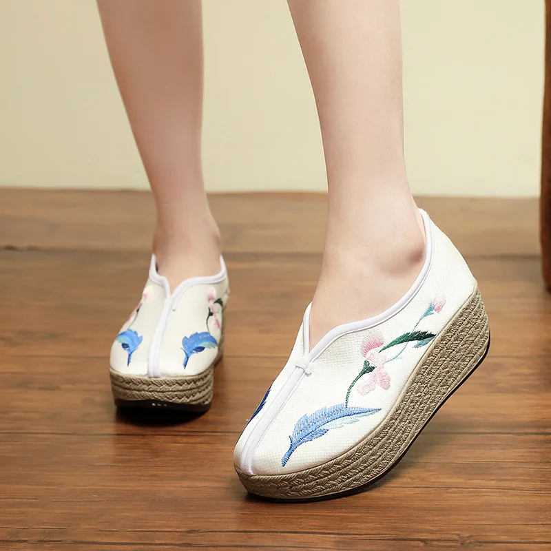 

Women's Shoes Platform Tennis Female Casual Sneaker All-Match Round Toe Clogs Breathable Rome Fabric Leisure Floral PU Flock PVC