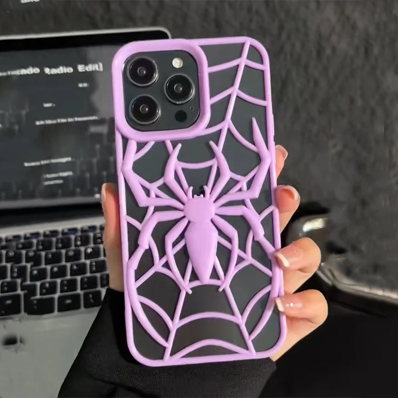 Cartoon Purple Spider Hollow Out Silicone Phone Case with Heat Dissipation Design