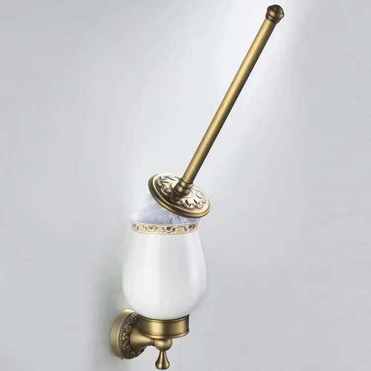 Antique Brass Wall-Mounted Toilet Brush Holder - Traditional European Design
