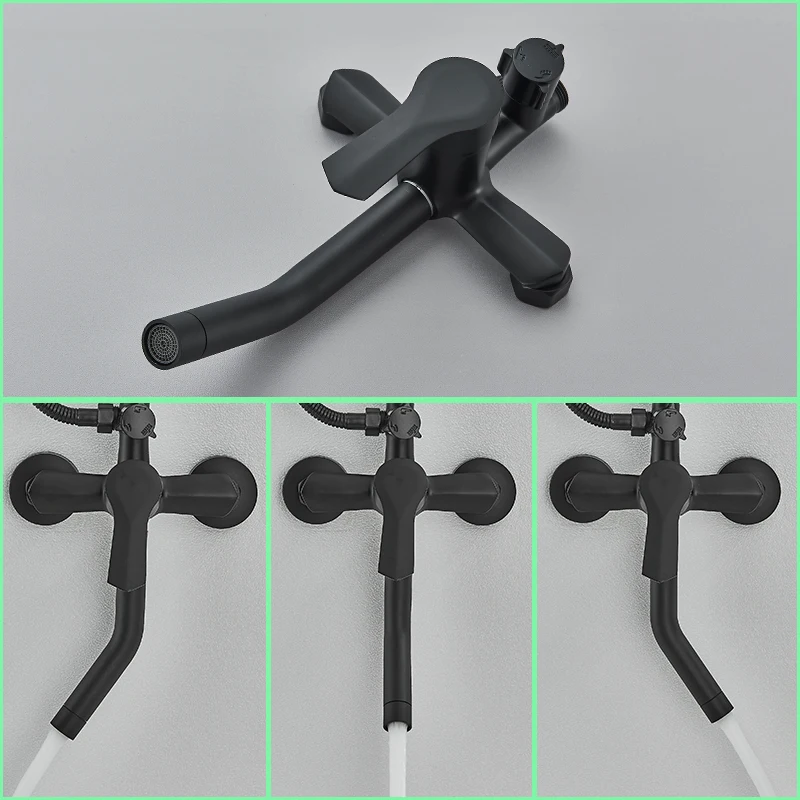 Black Bathroom Shower Faucet Set Wall Mounted Round Rainfall Shower Head Hot And Cold Tap Bath Mixer Valve Single Handle