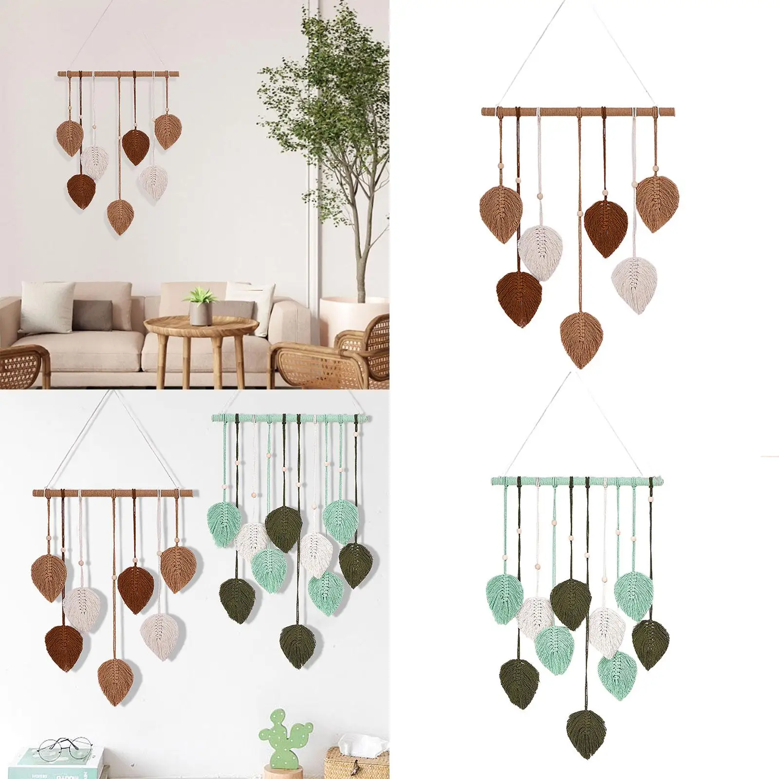 Macrame Wall Hanging Boho Craft Home Decoration Handmade Woven Tapestry Leaf Tassels for Dorm Living Room Apartment Wedding Home