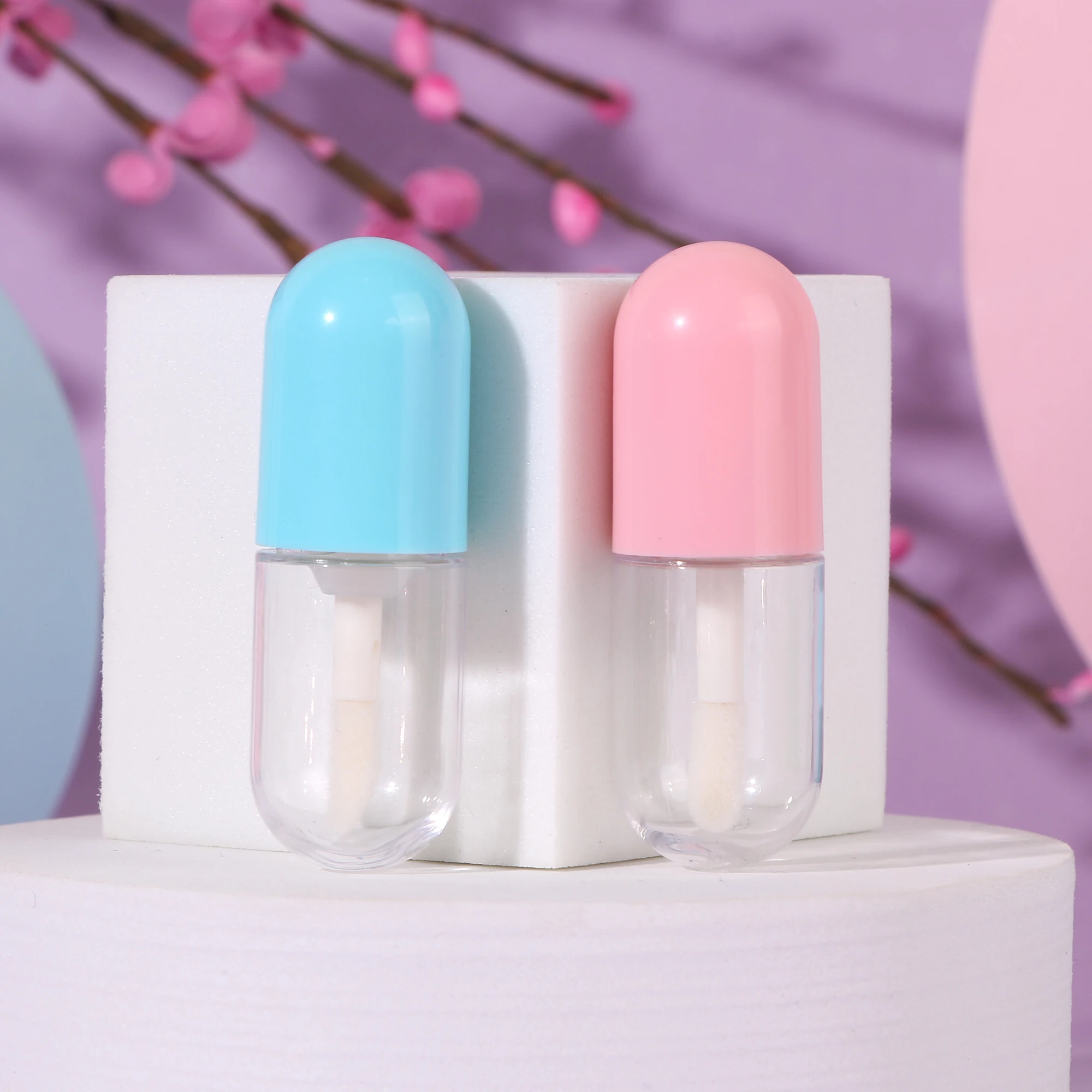 5pcs/lot 3ML Mini Cute Portable Capsule Lipstick Tube Transparent Lip Gloss Tube With Wands DIY Cosmetic Containers