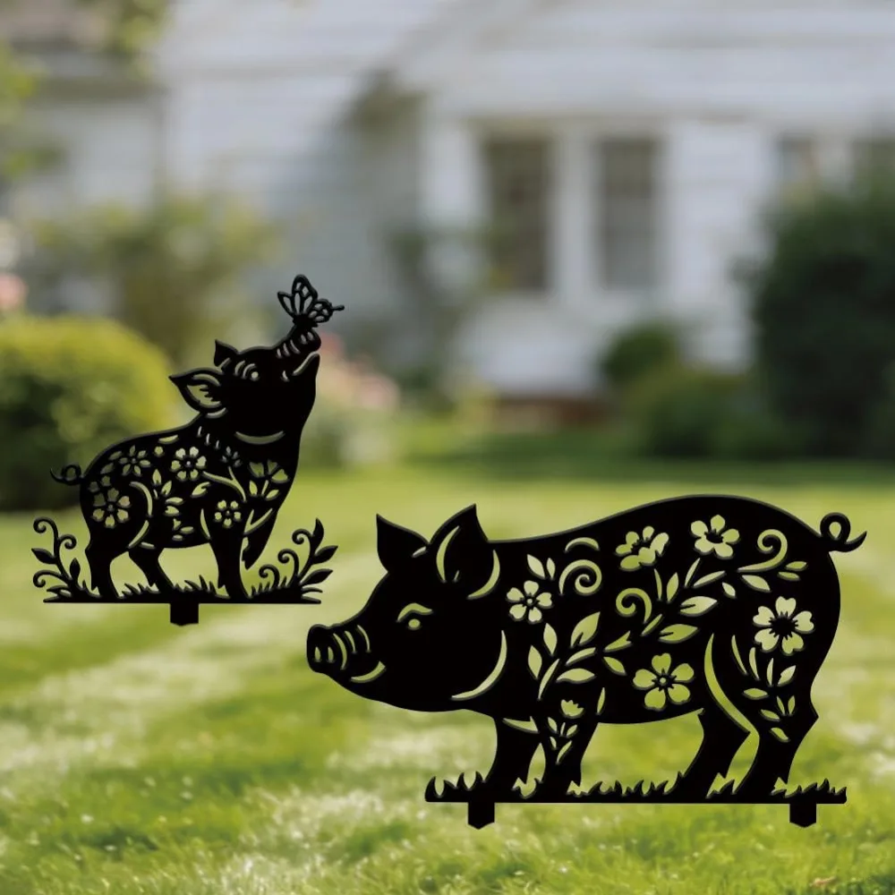 2 Stück Blumen-Schweinchen Gartendekoration, Bauernhof-Kunst, Outdoor-Rasendekoration