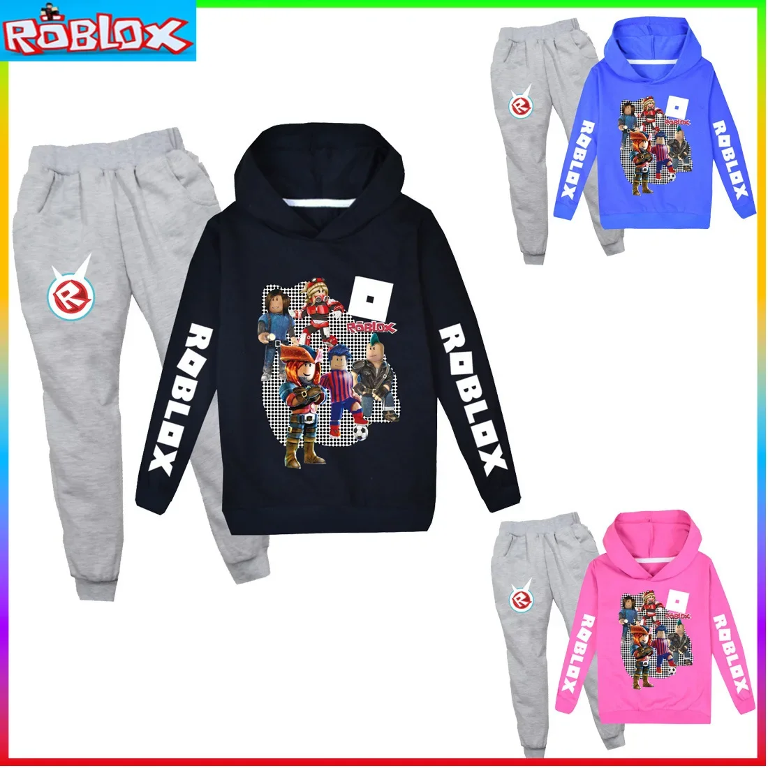 

Children's Clothing Boys and Girls Spring and Autumn Suit ROBLOX Middle and Big Children's Hooded Sweater + Trousers