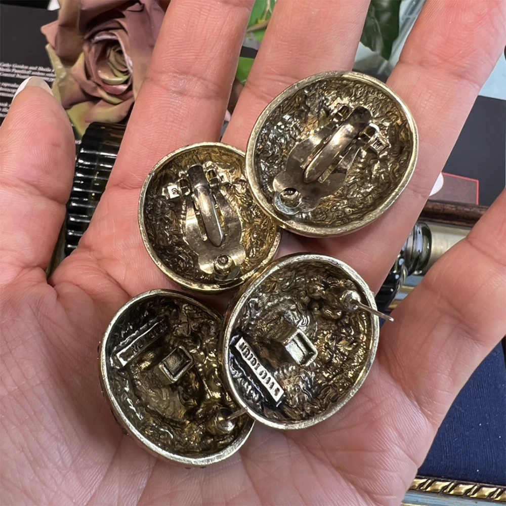 Temperament Vintage Green Glass with Rhinestone Earrings for womens girl  gift ear clip  jewelry Accessories