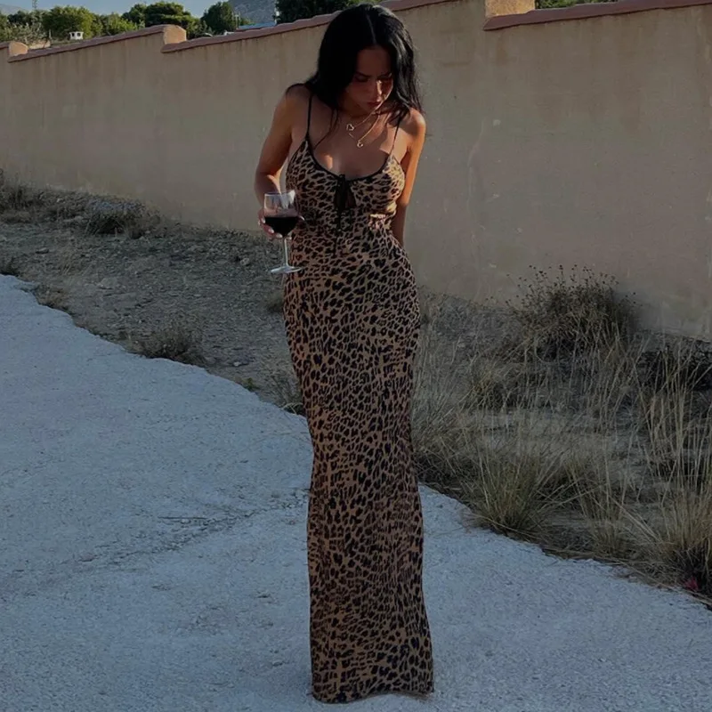 Leopard Print Backless Prom Dress for Women