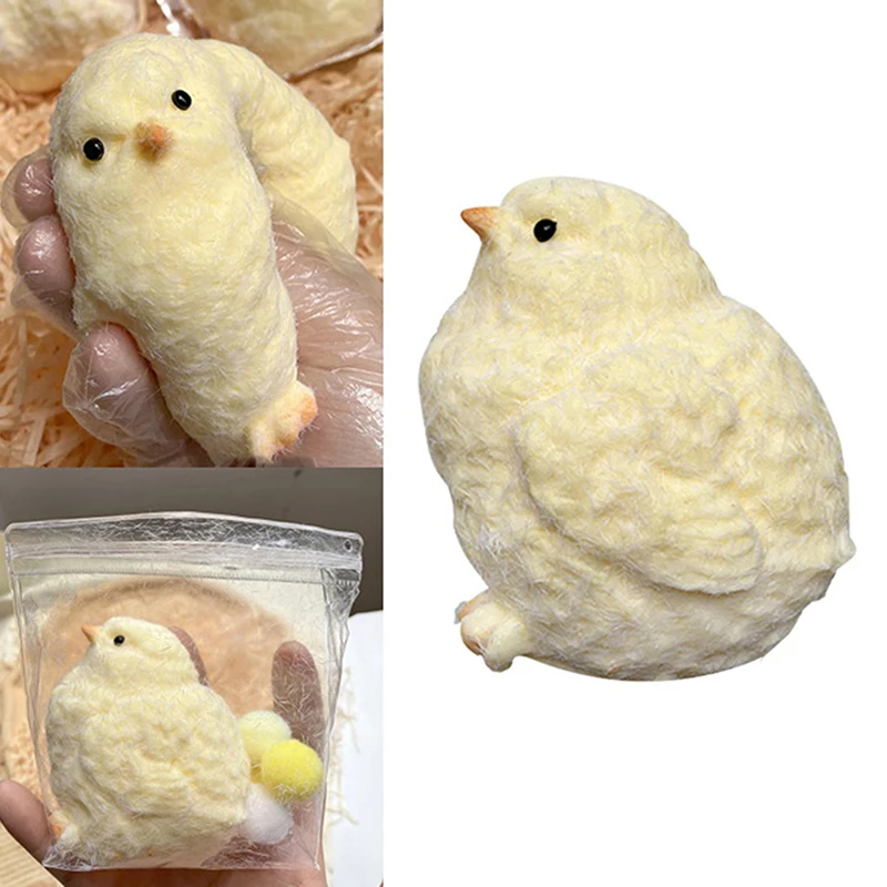 Squishy Chicken Kawaii Handmade Silicone Soft Flocked Yellow Chicken Seal Soft Chicken Kids Birthday Gift Toy Cute Squishy Chick 3