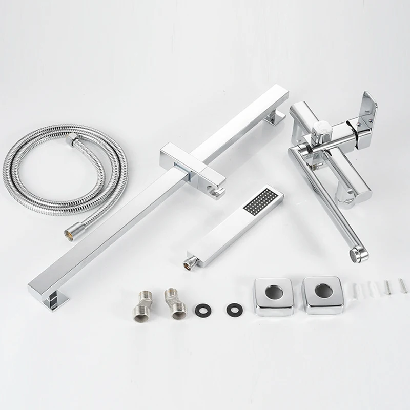 Bathroom Shower Faucet Bath Shower Mixer,25cm Long Spout Wall Mount Bathtub Faucet With Shower Spray Shower System 6