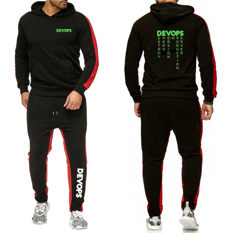 DEVOPS - The real definition of DEVOPS Men Autumn Solid color Hoodies + Sweatpant Sets Harajuku Jackets Sports Comfortable Suits