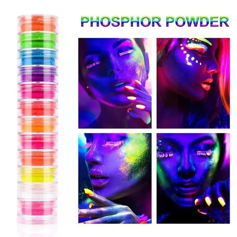 

12 colors Fluorescent Nail Powder Neon Phosphor Colorful Art 3D Glitter LongLasting Luminous Glow Decorations Pigment Nail L6D2
