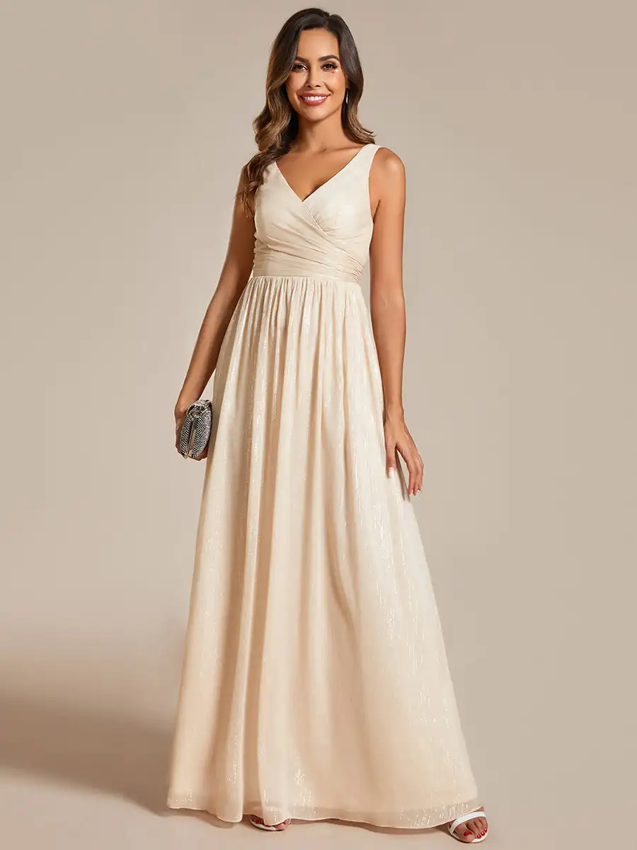

Elegant Evening Dresses V-Neck Sleeveless Glittery Floor Length 2024 BAZIIINGAAA of Sequin Charcoal Bridesmaid Dress