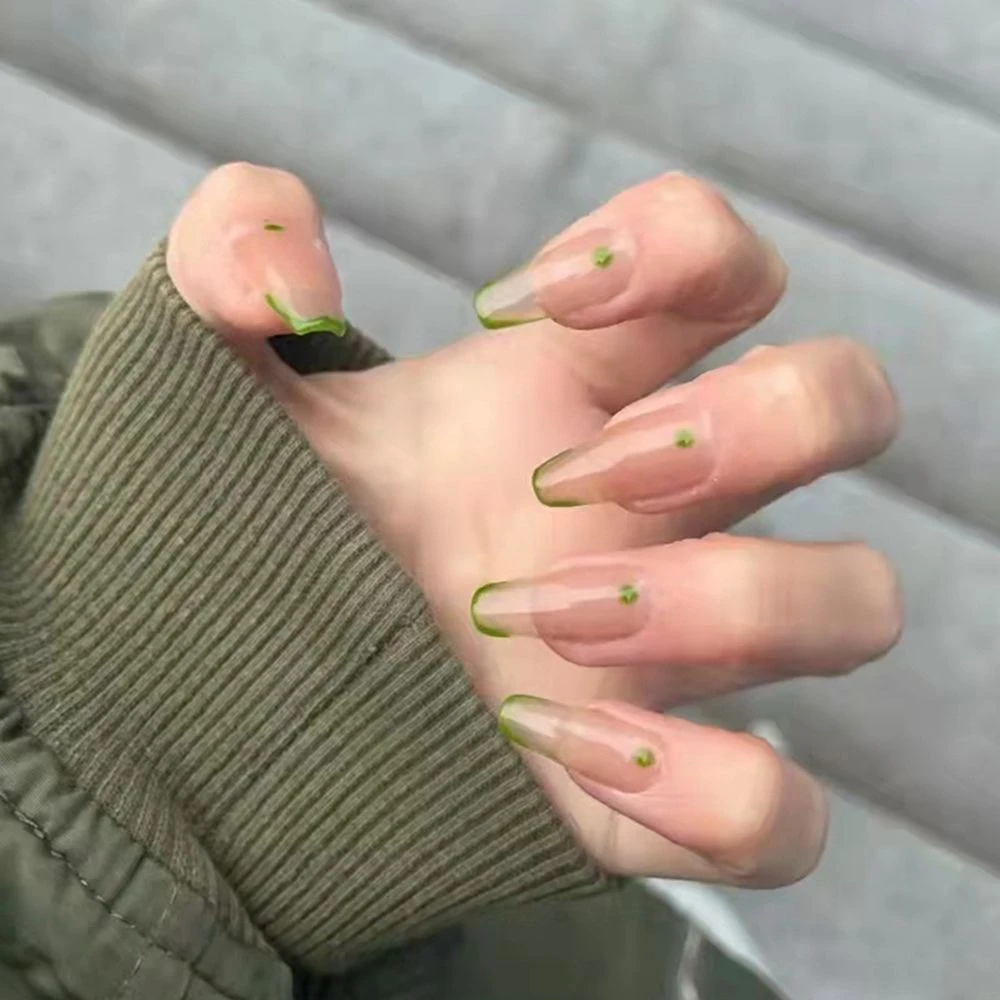 24Pcs Long Coffin Green False Nails Design with Glue Butterfly Point  Pattern DIY Artificial Ballerina Fake Nails Wearable Art| | - AliExpress