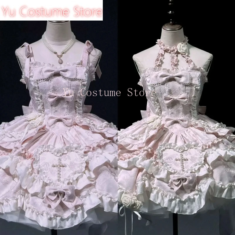 Yu Japanese Sweet Lolita Jsk Dress Women Kawaii Vintage Elegant Bow Ruched Princess Strap Dress Harajuku European Clothing - Image 2