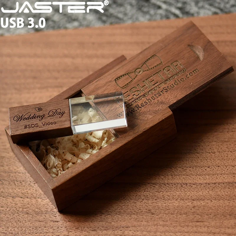 Jaster-caixa de Madeira de Cristal Flash Drive Memory Stick Maple Logotipo Personalizado Gratuito Pen Drive Presente de Casamento Criativo Usb 3.0 64gb 10 Peças por Lote - Imagem 5