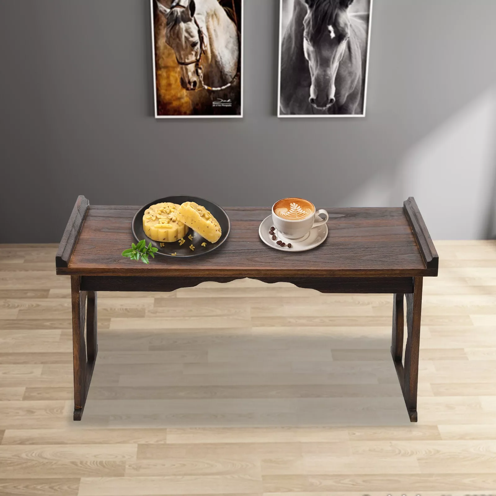 32*18inch Folding Floor Table Rectangular Coffee Table Foldable Japanese-Style Tea Low Table Antique Wooden Altar Desk 3