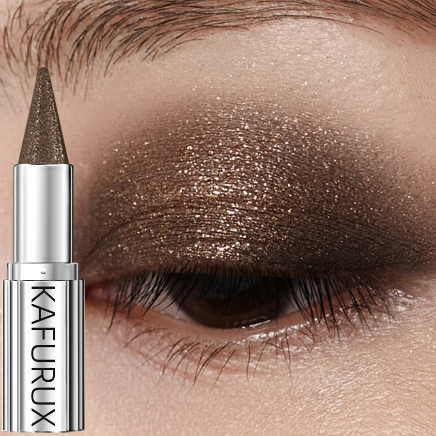 Stylo fard à paupières imperméable marron métallique, 1 pièce, bâton d'ombre à paupières brillant, maquillage pour femmes, cadeaux, cosmétiques pour les yeux poire, noir fumé