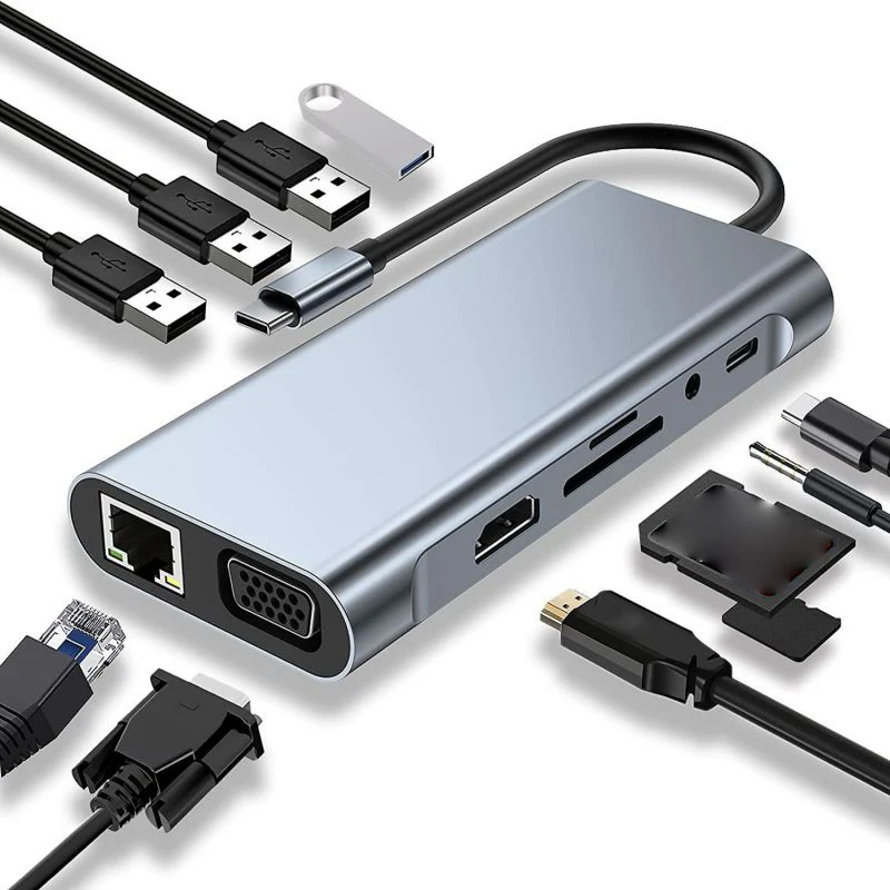

Высокоуниверсальный концентратор 11 в 1 для USB C с 4K 30 Гц HDMI-совместимый, USB 3,0 HD MI мультиконвертер