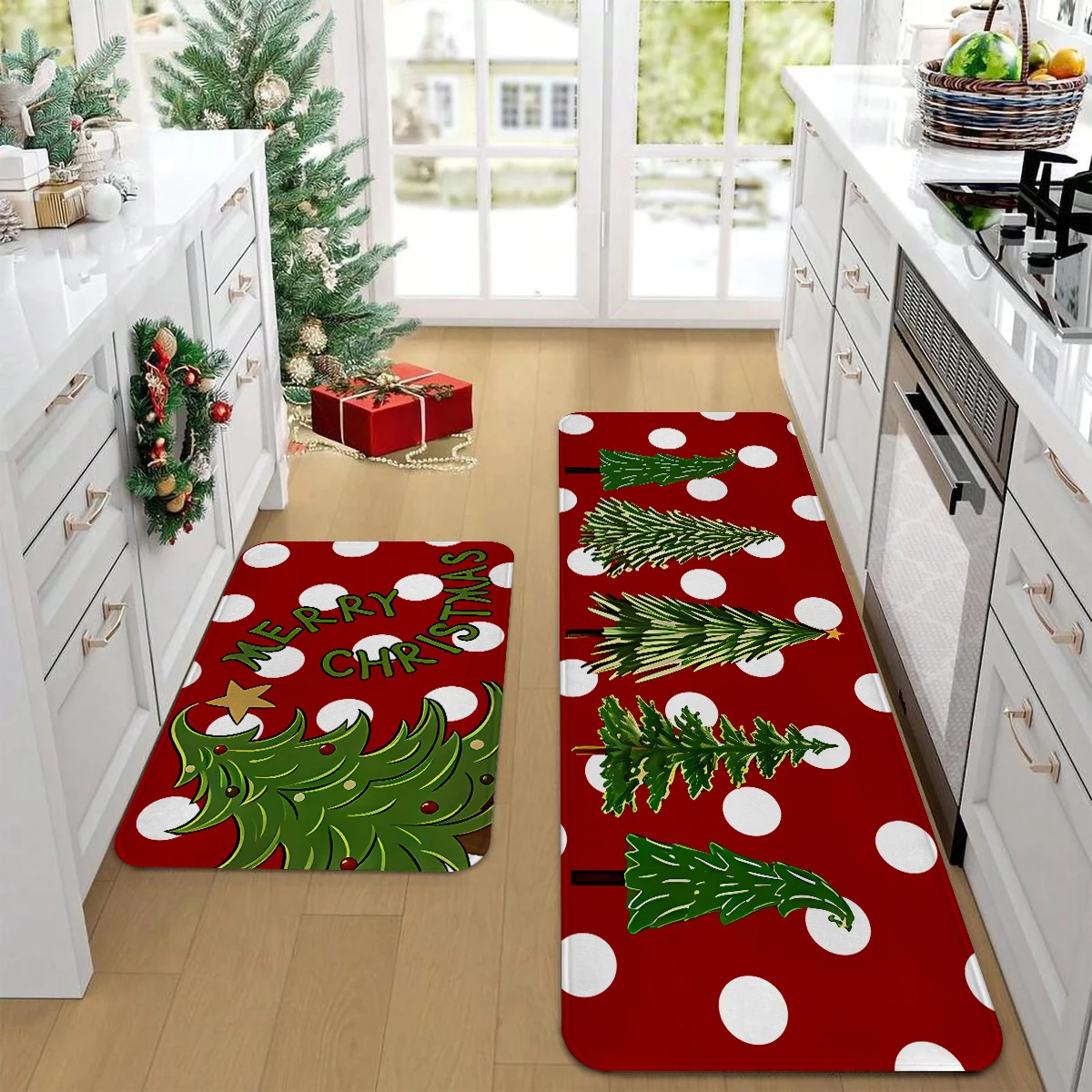1pc Merry Christmas Kitchen Decoration Carpet Floor Mat Multi Form Christmas Tree Forest Design Anti Slip Soft Flannel Floor Mat_voghion.com