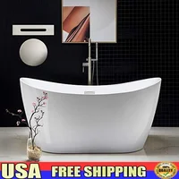 59" Sleek White Acrylic Soaking Bathtub with Brushed Nickel Drain and Overflow Premium Quality Design 1