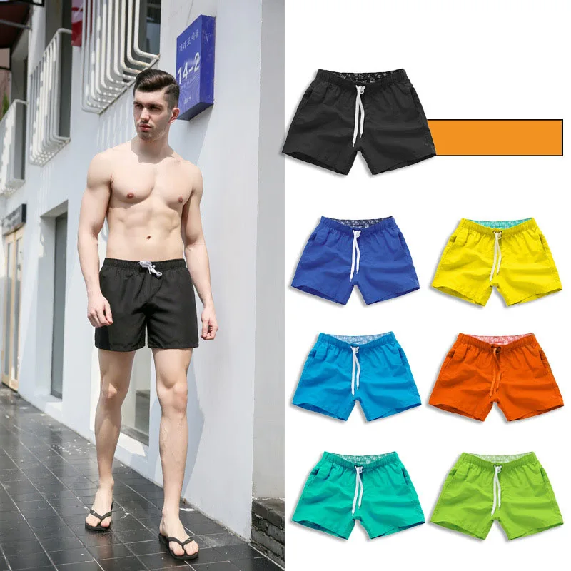 Men Beach Shorts for Summer Multi Colors Short Men's Beach Pants Solid