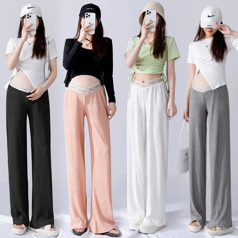 

Pregnant Women Casual Pregnancy Maternity Pants Wide Leg Loose Elastic Waist belly Pants Clothes