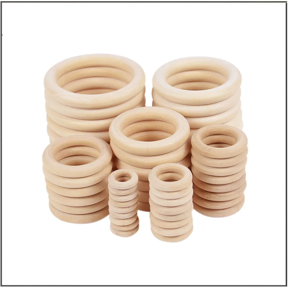 Unfinished Wooden Rings Multiple Sizes Solid Color Natural Wood Circle Rings  for Macrame Craft Jewelry Decorative Wooden Hoops