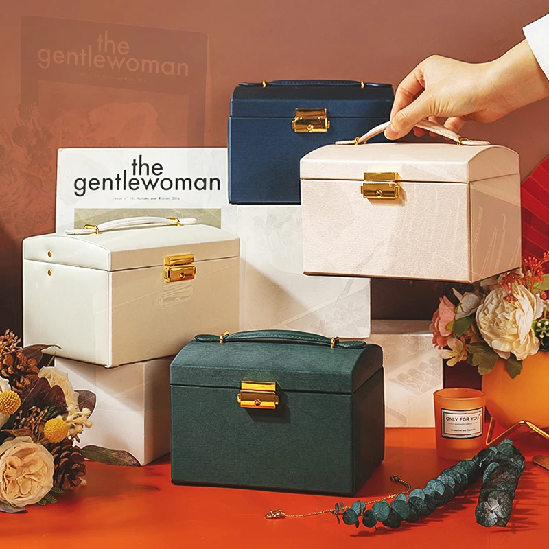 

Large-Capacity Jewelry Storage Box Multi-Layer Home Earrings Necklaces Organizer Boxes Holder Up Flannel Make Case Locking