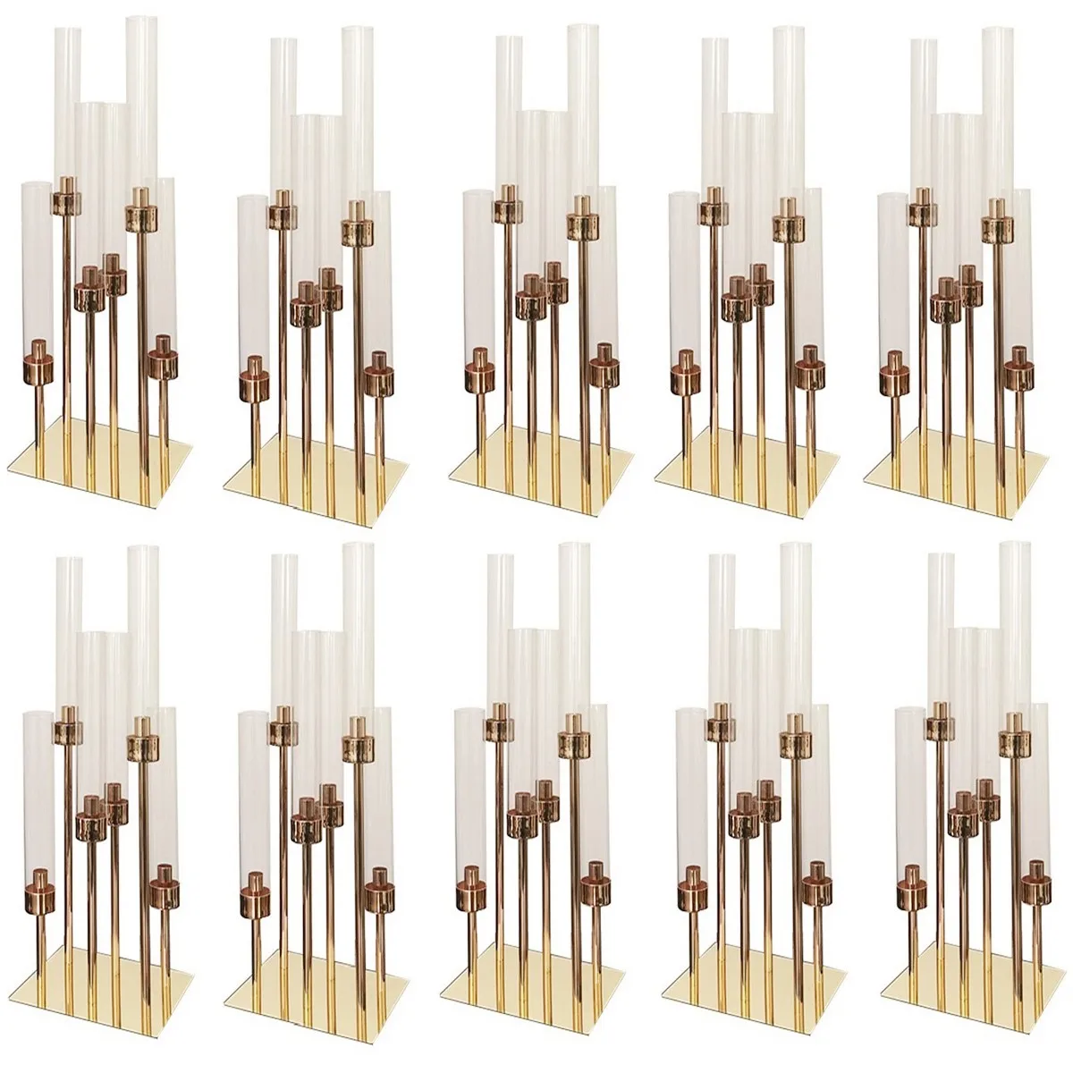 10pcs)sliver gold/white black)6 Arms Acrylic Clear Candelabra Candlesticks Candle Holders Acrylic cylinder vase Table Decoration