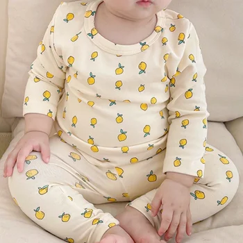 Pantaloni a vita alta caldi in cotone + Top a maniche lunghe con scollo a O Set di biancheria intima per bambini Abiti per neonate Ragazzi Nuovo pigiama carino 0-3 anni 1