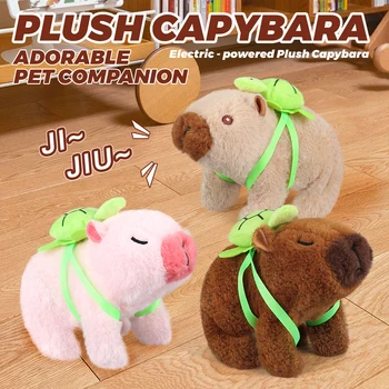 1Pc Simulation Electronic Plush Capybara Back Turtle Walking Sound Moving Mouth Doll Pet Toys For Birthday Gift