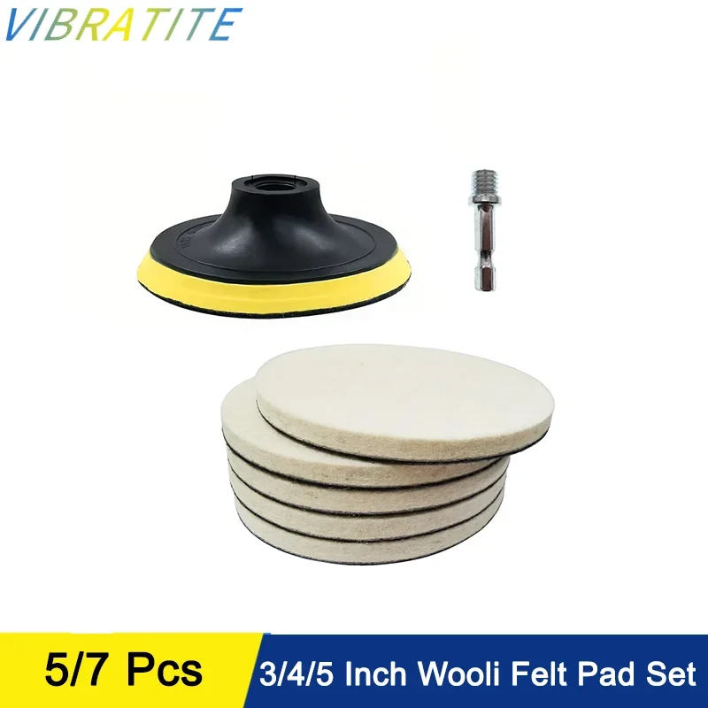 3/4/5 Zoll Wollfilz-Polierpads-Set 5/7 Stück mit Klett-Schleifpad M10-Adapter zum Polieren, Schleifen und Wachsen von Autos