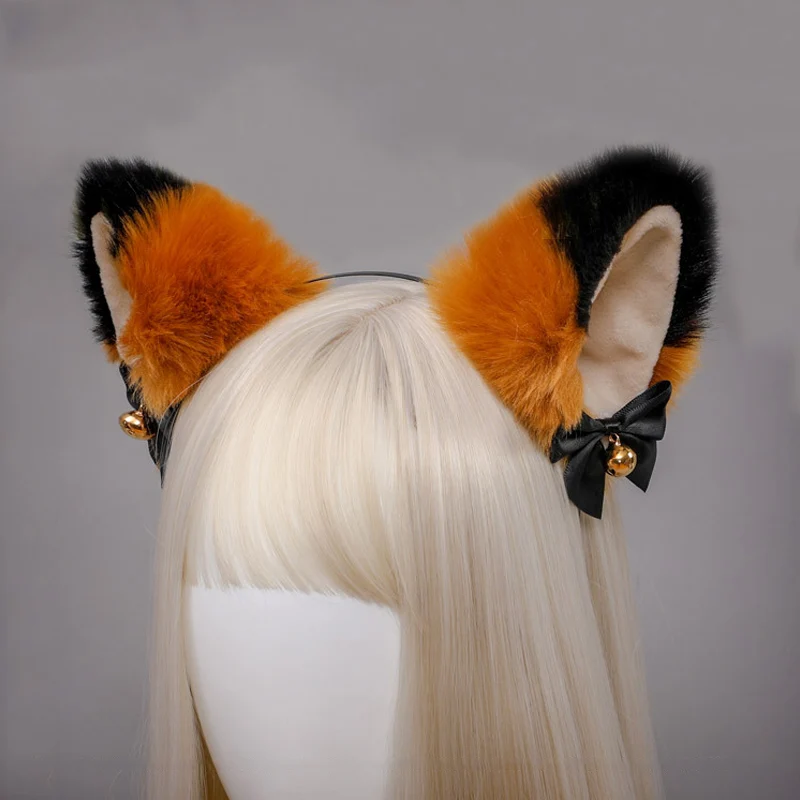 Cute Cat Ear Fox Ear Faux Fur Hair Hoops With Bell Bowknot Cosplay Masquerade Headband Headwear Costume Accessory Halloween Gift
