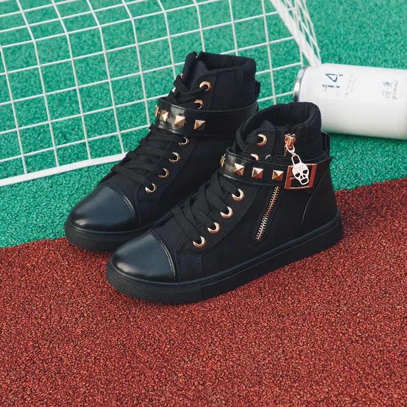 Rivet Women's White Shoes High Top Woman Casual Canvas Sneakers