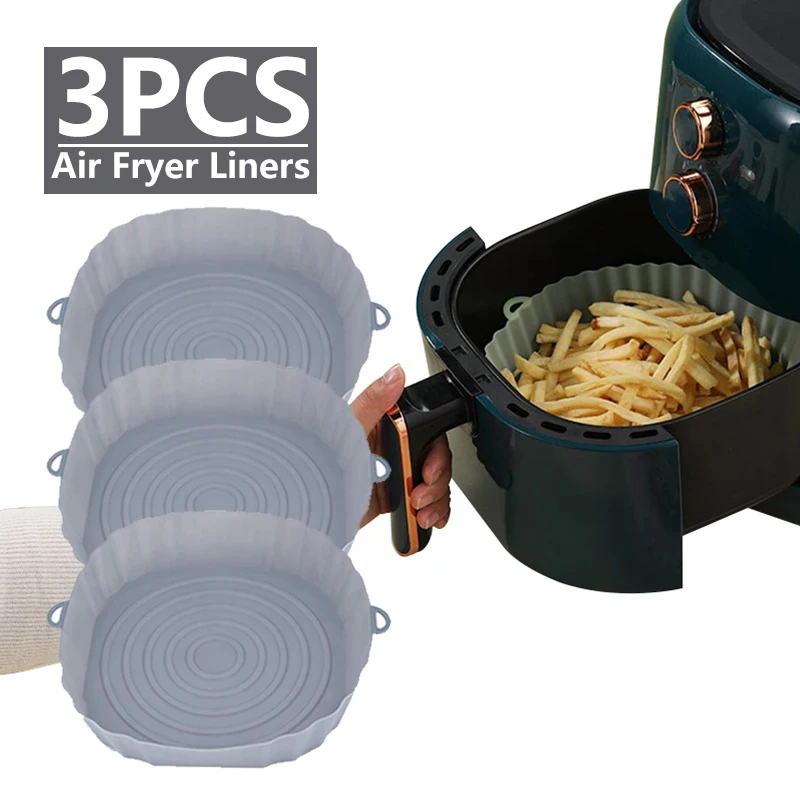 Reusable Air Fryer Silicone Pot Oven Baking Tray Airfryer Silicone Basket Pizza Fried Chicken Grill Pan Mat for Kitchen 1/2/3PCS air fryer liners air fryer baking tray air fryer accessories air fryer mold air fryer silicone tray air fryer basket silicone baking mat baking pan tray pizza pan baking pan