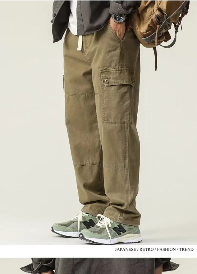 Description Picture 5 of itemNew Men Corduroy Cargo Pants High-quality Trendy Multi Pocket Trousers Unisex Japanese Harajuku Drawstring Overalls Streetwear