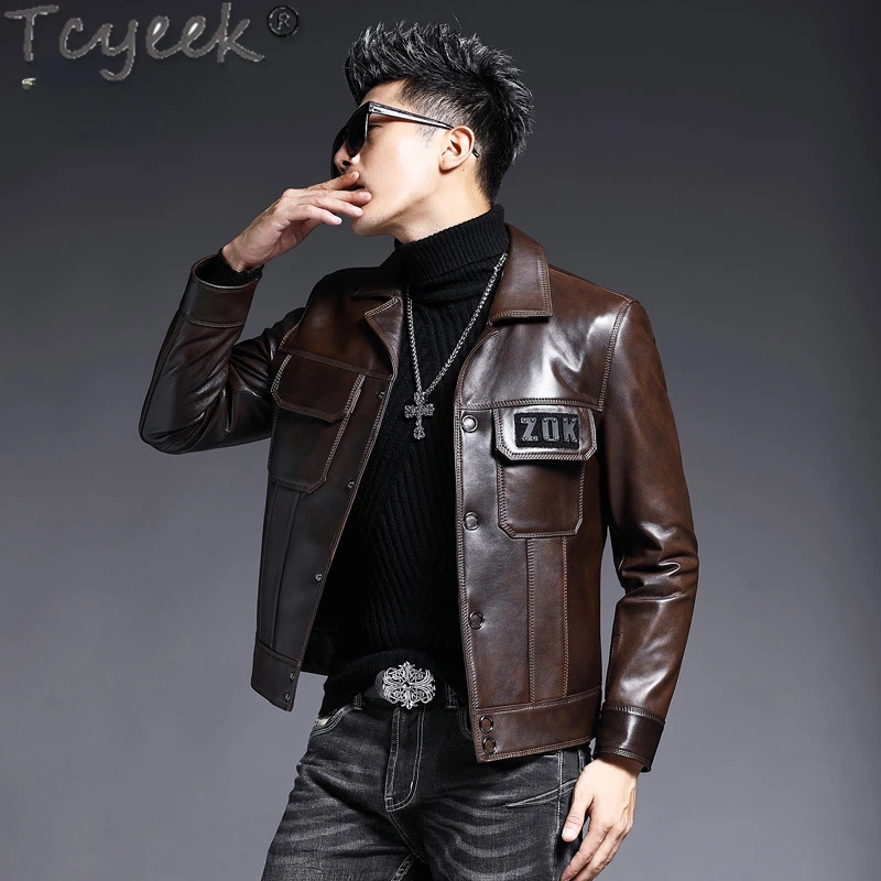 

Tcyeek Male Leather Jacket Casual Sheepskin Coat Spring Fall Men's Clothes Fashion Real Leather Motorcycle Jackets Jaqueta Couro