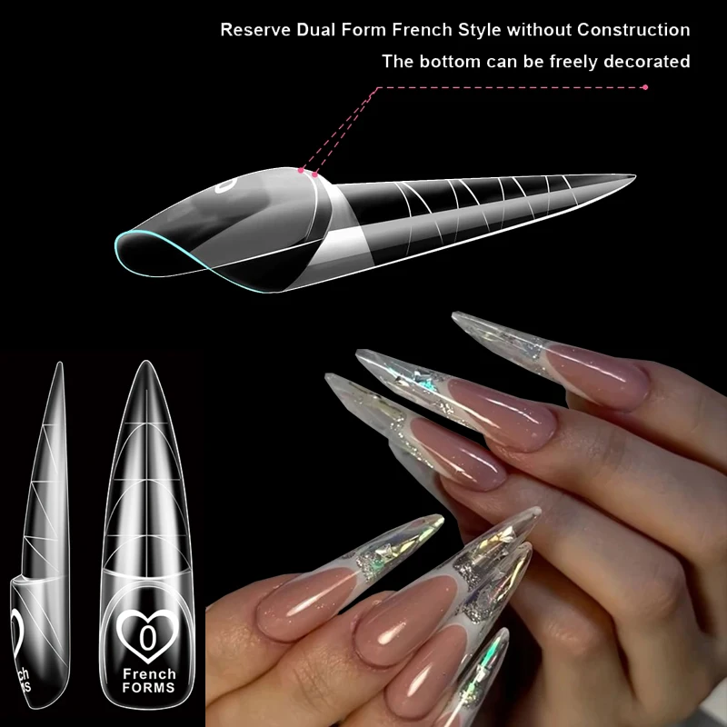 150개/박스 3D 리버스 롱 스퀘어/스틸레토 네일 듀얼 폼 몰드 퀵 익스텐션 매직 캡스 존 스페이스