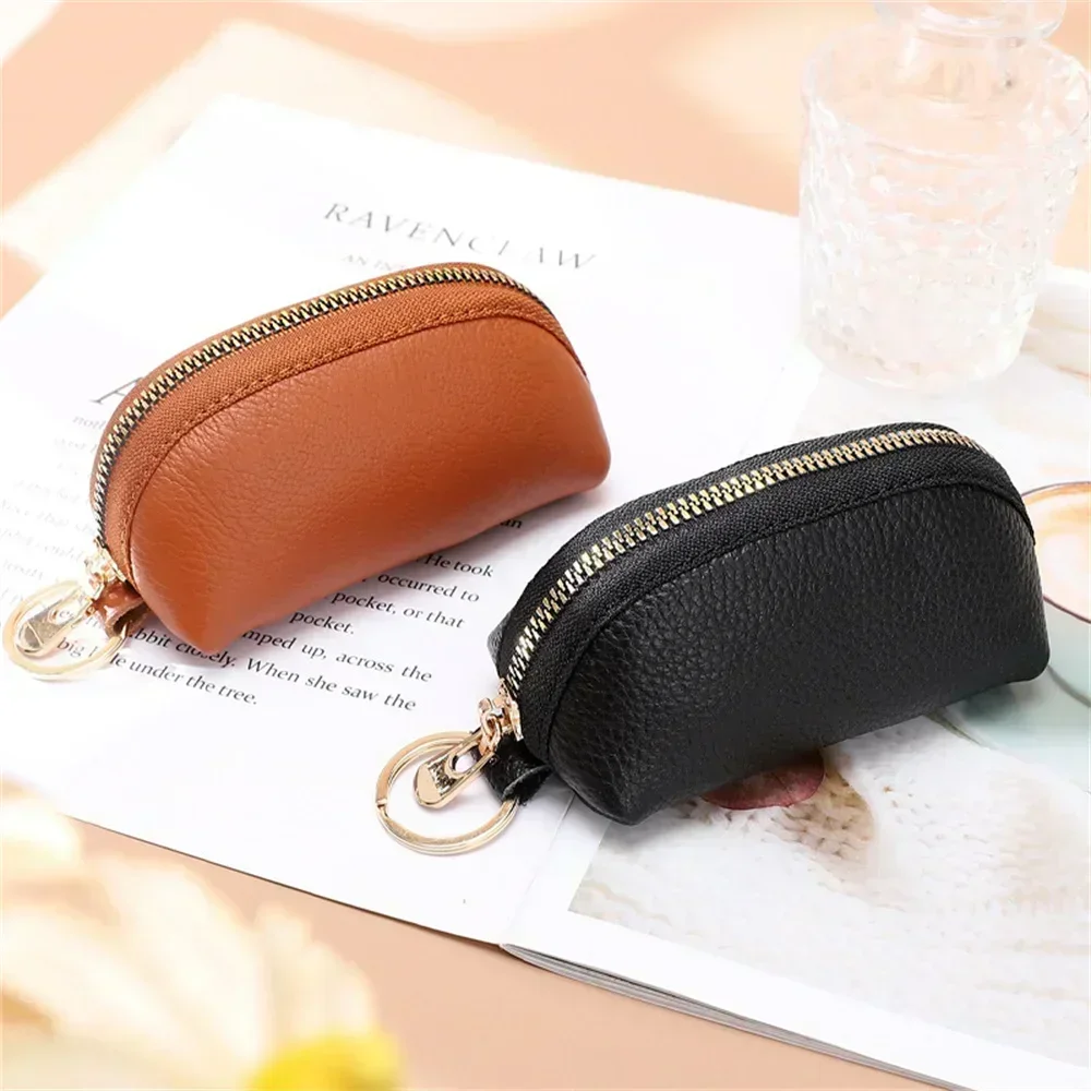 Premium PU Leather Key Case with Zipper Storage and Card Holder