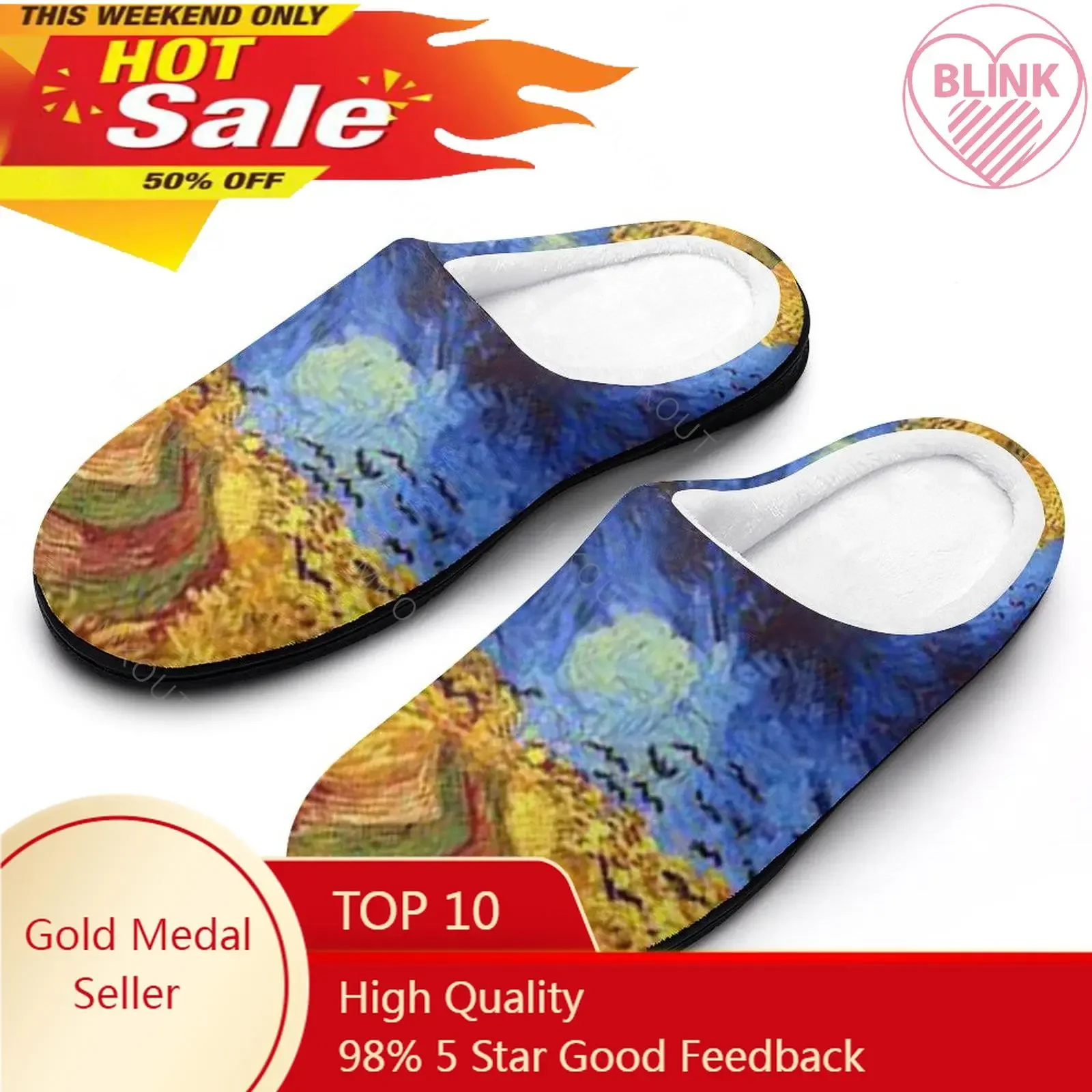 Winter Warm Slippers Van Gogh 7 Men Women Cotton Slides Non-Slip Couple Household  Soft-soled Loafer FootwearFemale Shoes