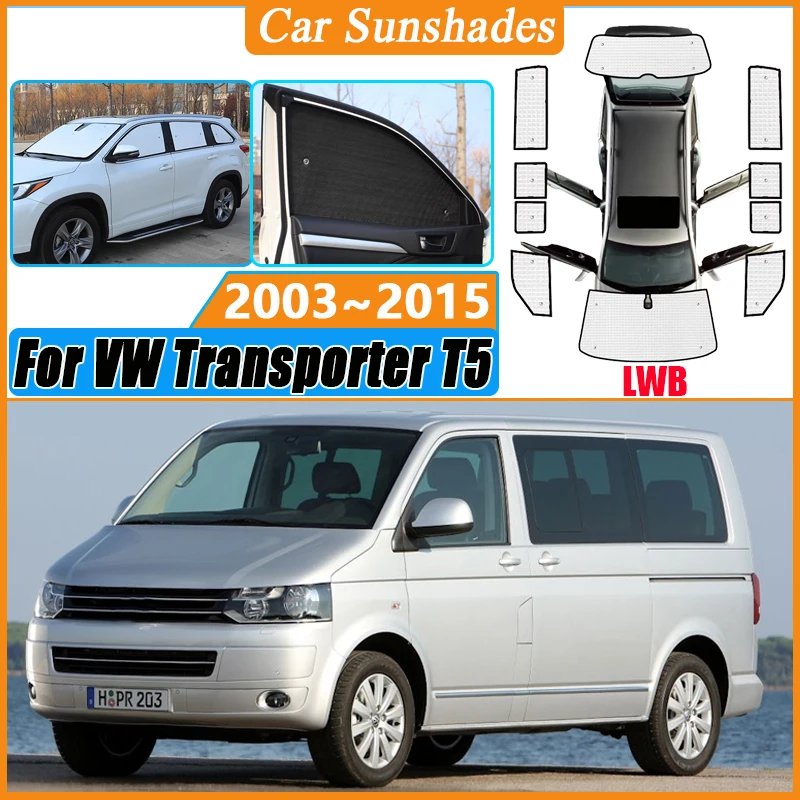 Cubierta de visera de coche para Volkswagen VW Transporter T5 LWB 2003 ~ 2015 Multivan protector solar completo ventana Anti-UV sombrillas Accesorios