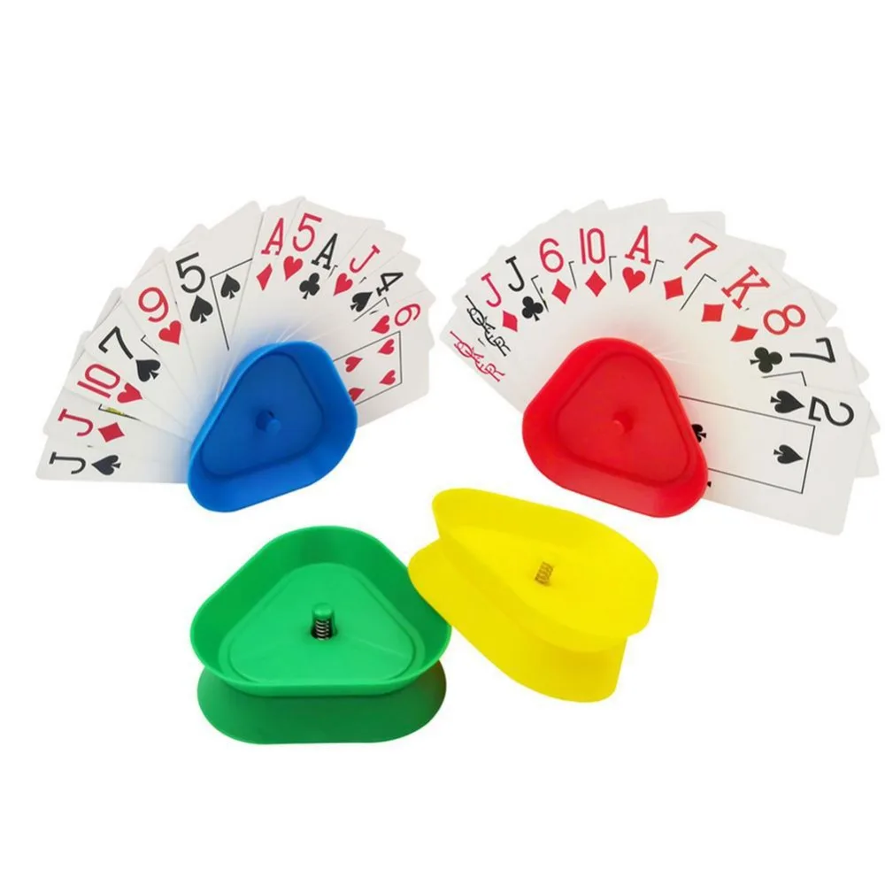 

4Pcs Triangle Shaped Hands-Free Playing Card Holder Card Hand Holder for Kids Adults Family Fun Night Poker Parties