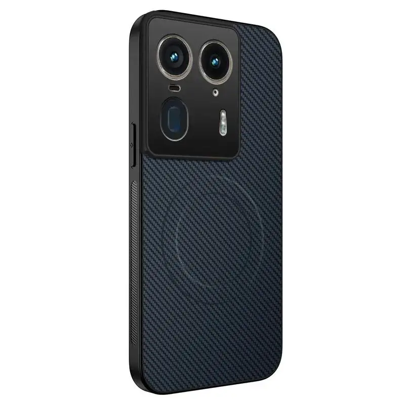 Magnetic Wireless Charging Carbon Fiber Case with Silicone Soft Bumper Cover