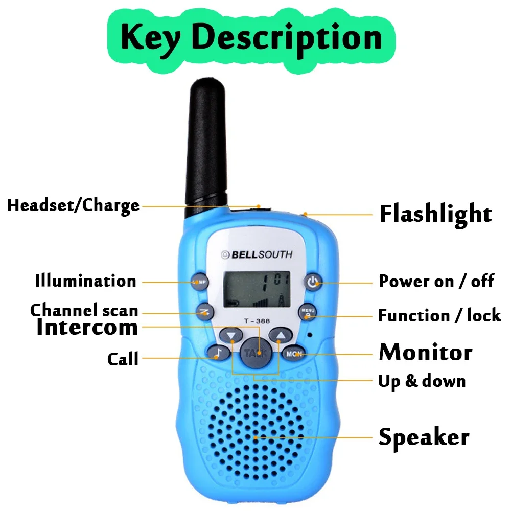 2KM 1 Pair Walkie Talkies Radio Cool 2 Players Intercom Phone Toy Boy Gift Age 7 8 9 10 Year Old Handy Interphone Wireles Device 6