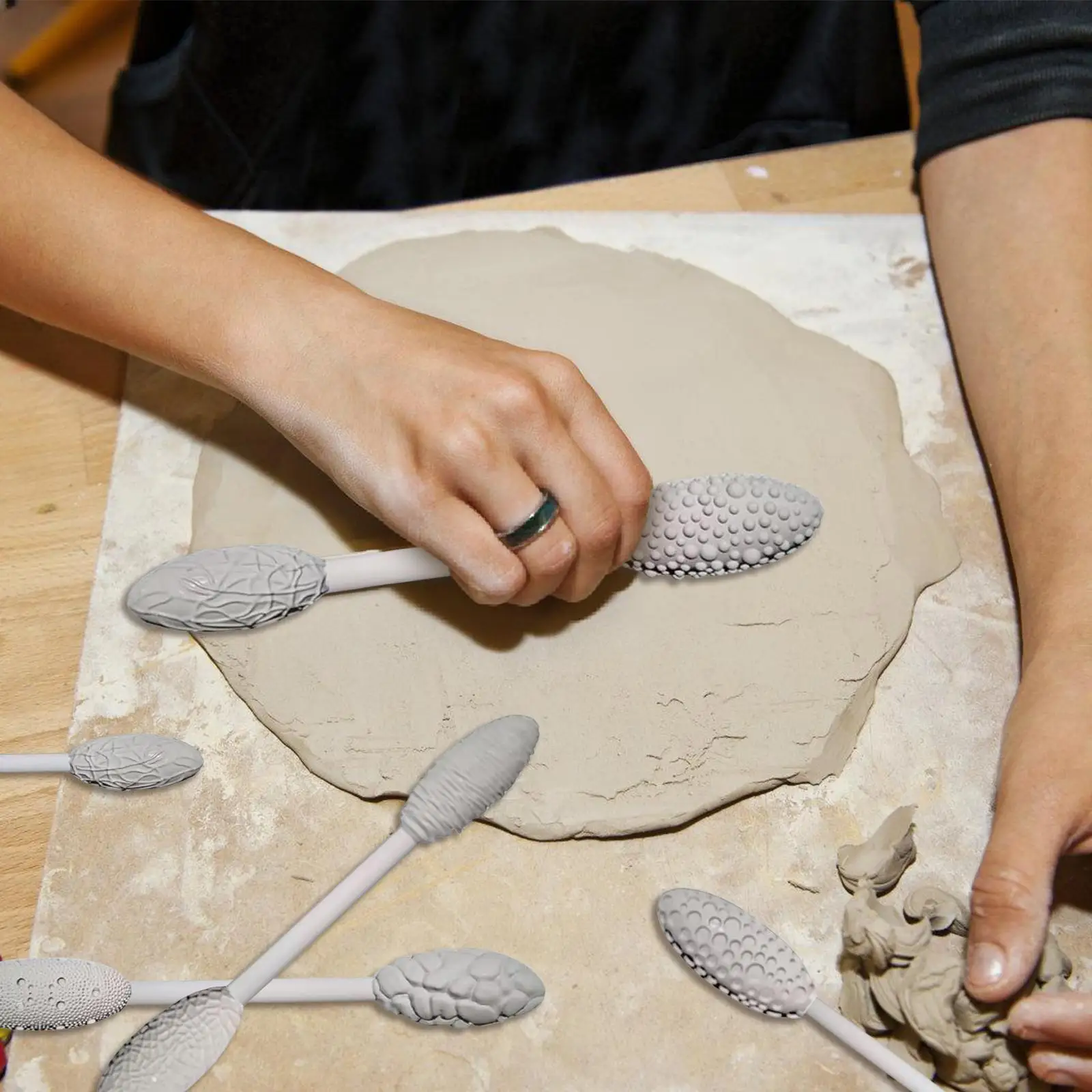 5pcs Texture Tool Set for Clay Art double-head Oval clay modeling pattern tool Clay Craft texture rolling gadget kit