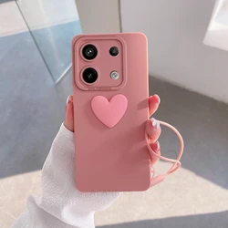 Cute 3D Love Heart Silicone Case with Lanyard Wrist Strap Cover for Redmi Note 12 5g (AXSS Pink)